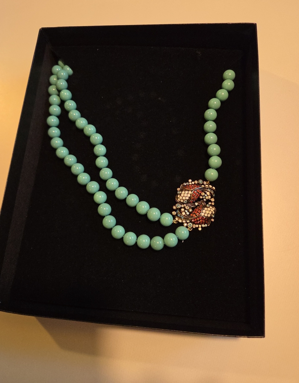 Heidi Daus Turquoise Beaded Necklace with Decorative Crystal Clasp Koi Fish